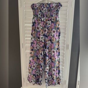 Floral Smocked / Strapless Wideleg Jumpsuit
